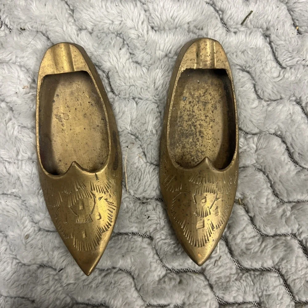 Vintage Brass Shoe Slipper Footed Ashtray Brass Ashtray Made in India Set Of 2